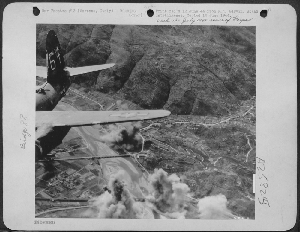 Martin B-26's break bridge at Sarzana