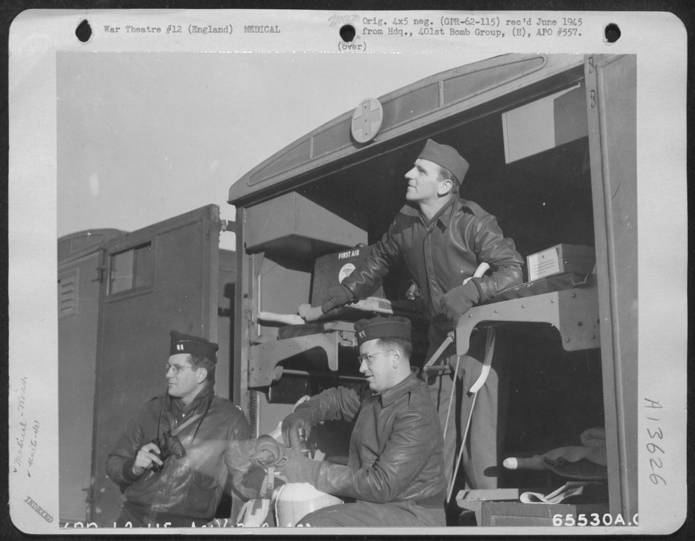 Medics scan skies for B-17s returning to England