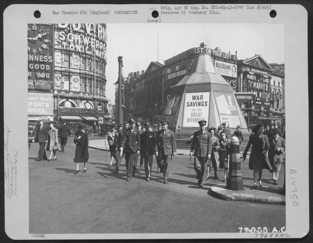 Members of the "Shoot Luke" Liberator on leave in London, England
