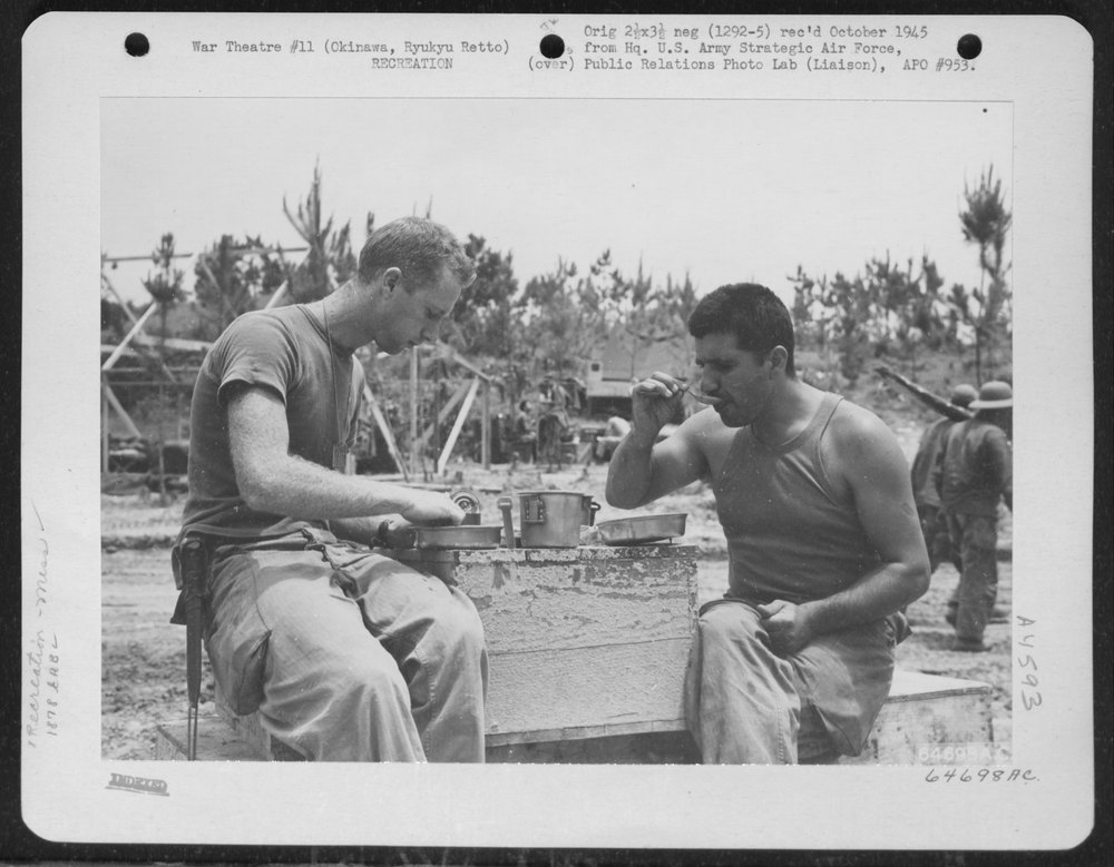 Men eating lunch on Okinawa