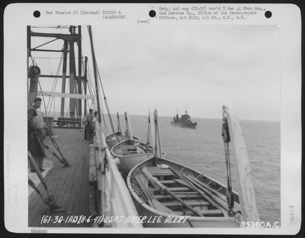 Men on U.S.A.T. American Legion enroute to Iceland