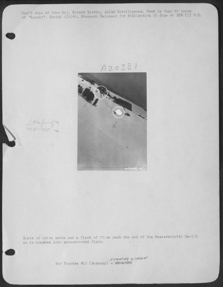 Messerschmitt ME-110 crashes into field
