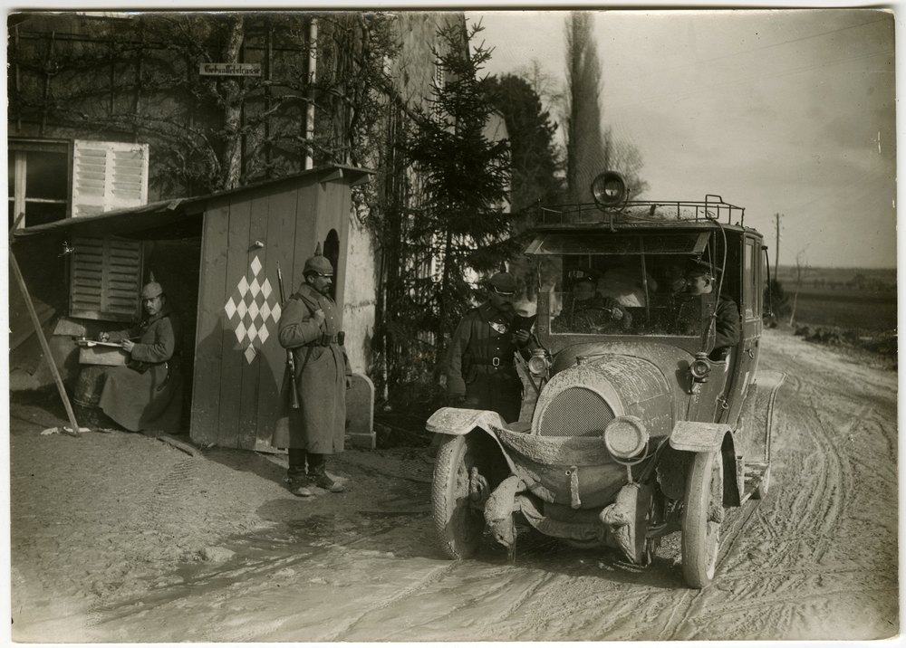 Military vehicle at guardhouse on Grbsaftelstrasse