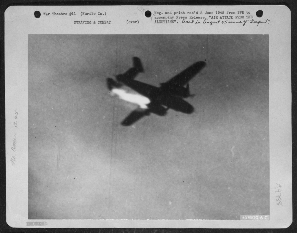 Mitchell Bomber crashes in Paramushiru Strait