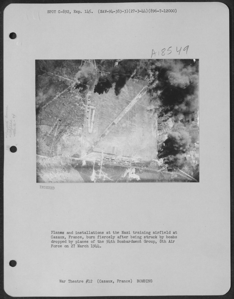 Nazi airfield at Cazaux burning