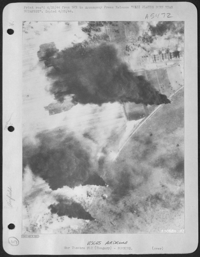 Nazi planes burning at Visces Airdrome