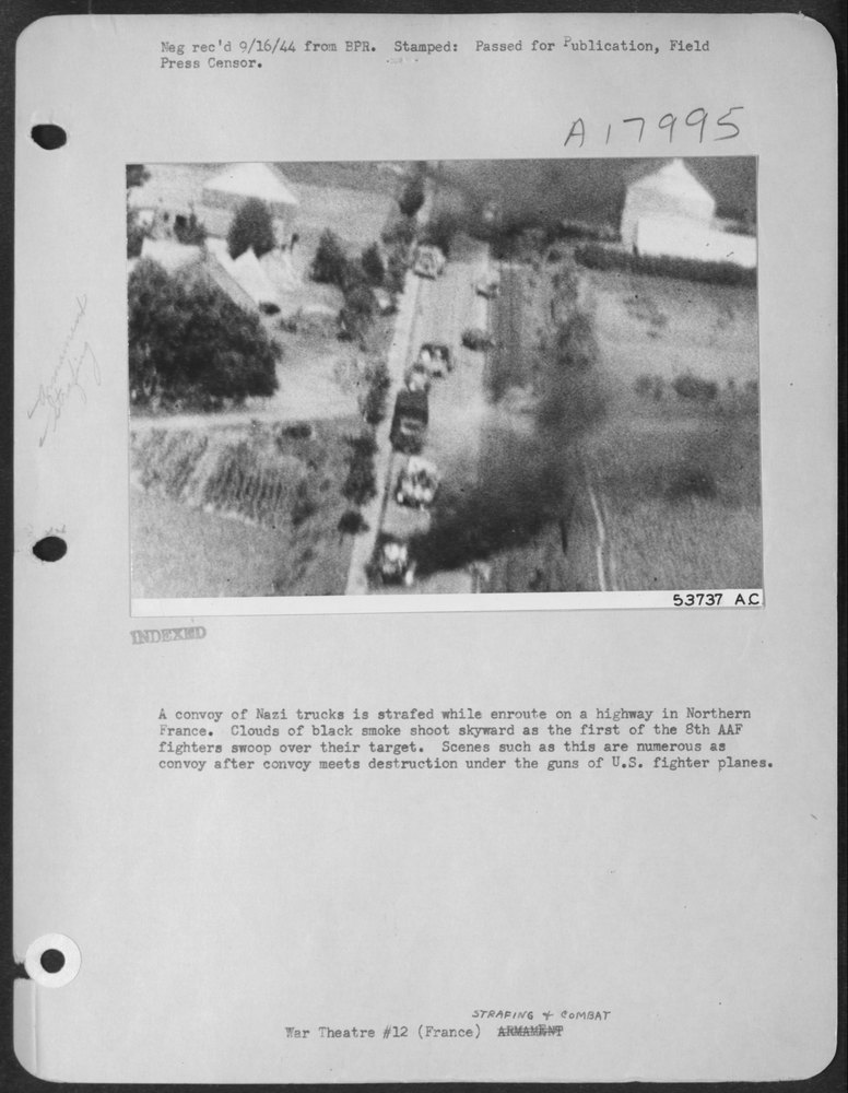 Nazi trucks strafed in Northern France