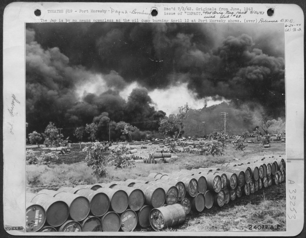 Oil dump burning at Port Moresby