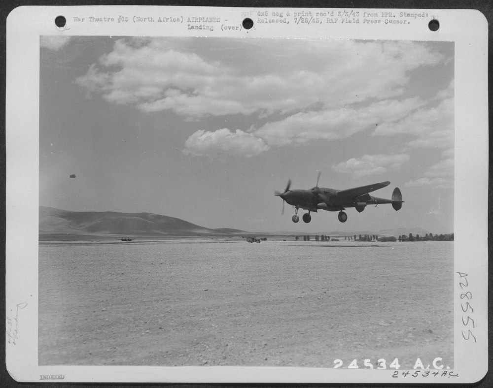 P-38 Lightning landing in North Africa