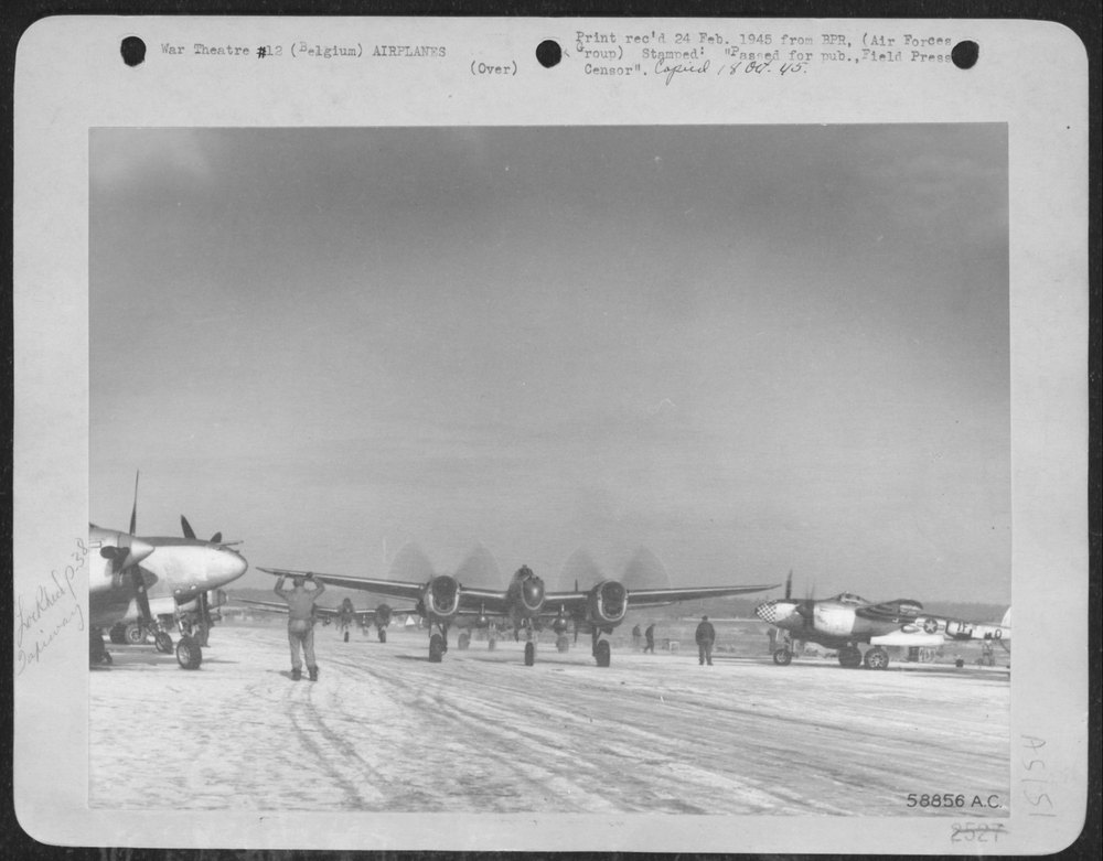 P-38s taxiing for Von Runstedt's December salient mission