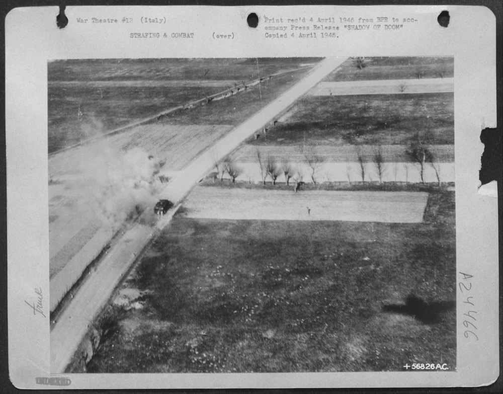 P-47 Thunderbolt over highway between Genoa and Turin