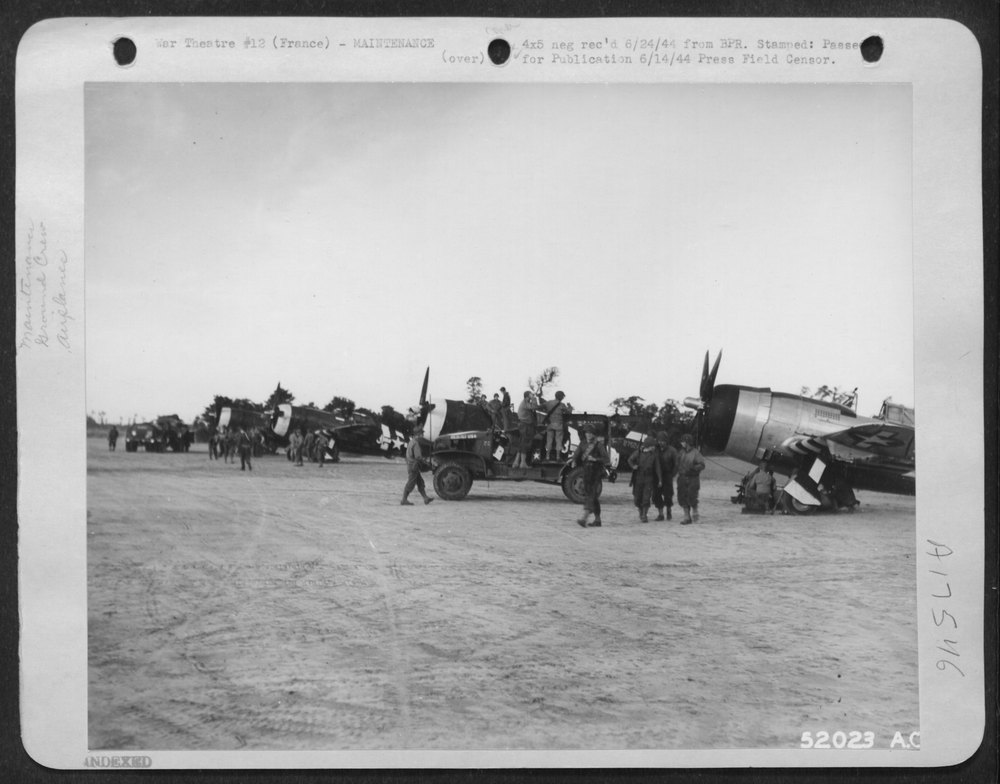 P-47 Thunderbolts land on emergency strip