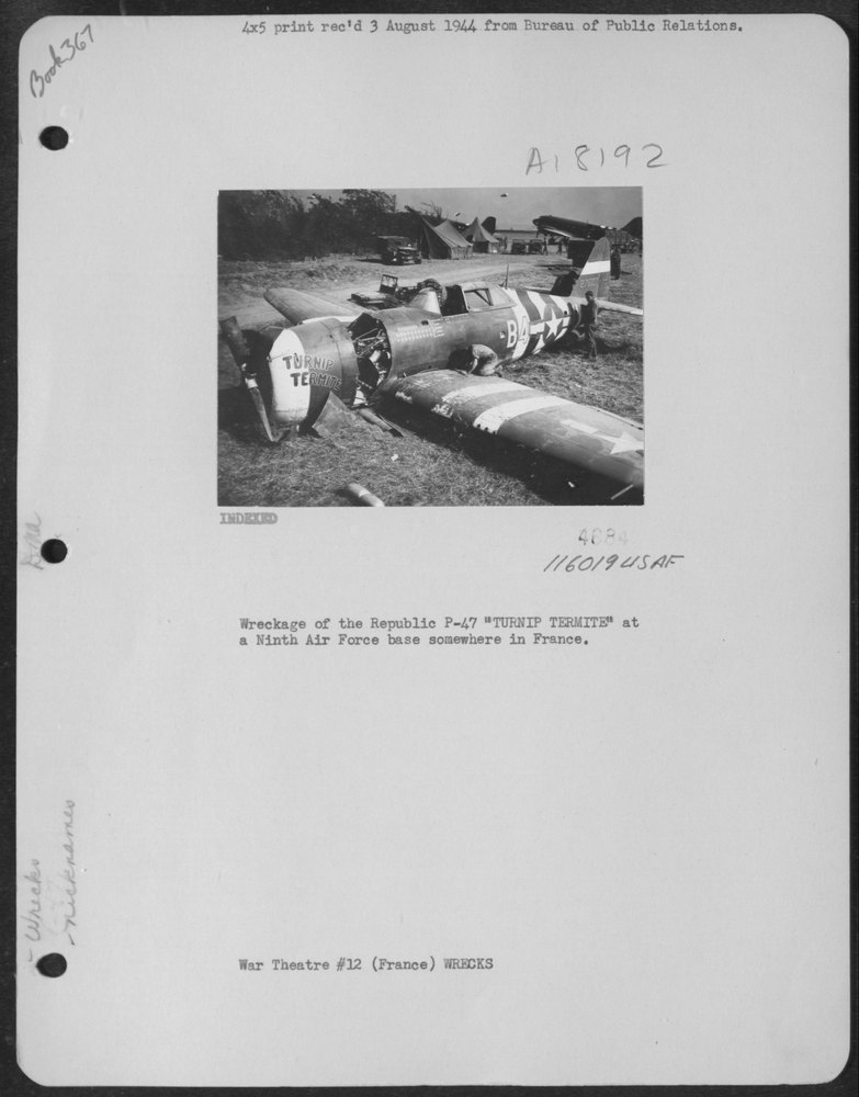 P-47 Turnip Termite wreckage at Ninth Air Force base