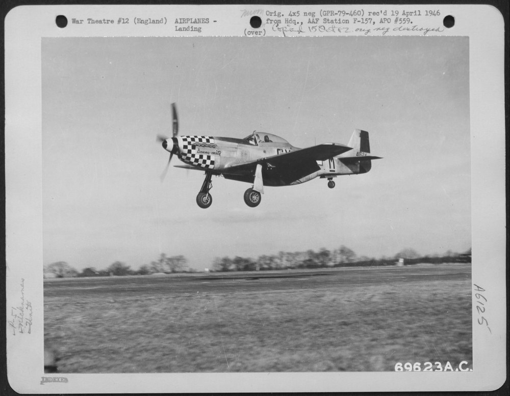 P-51 Donna-Mite lands at English base