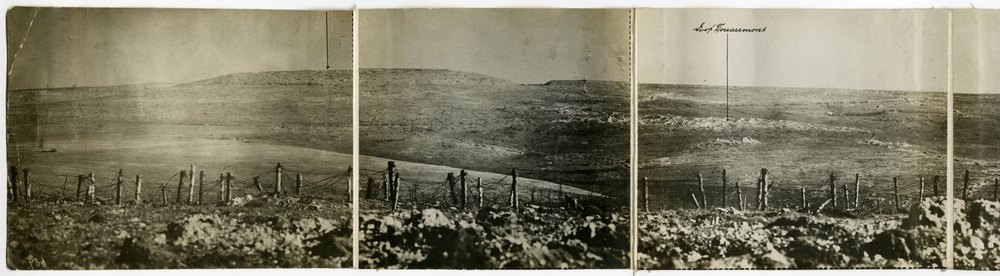 Panoramic photograph of war-torn landscape