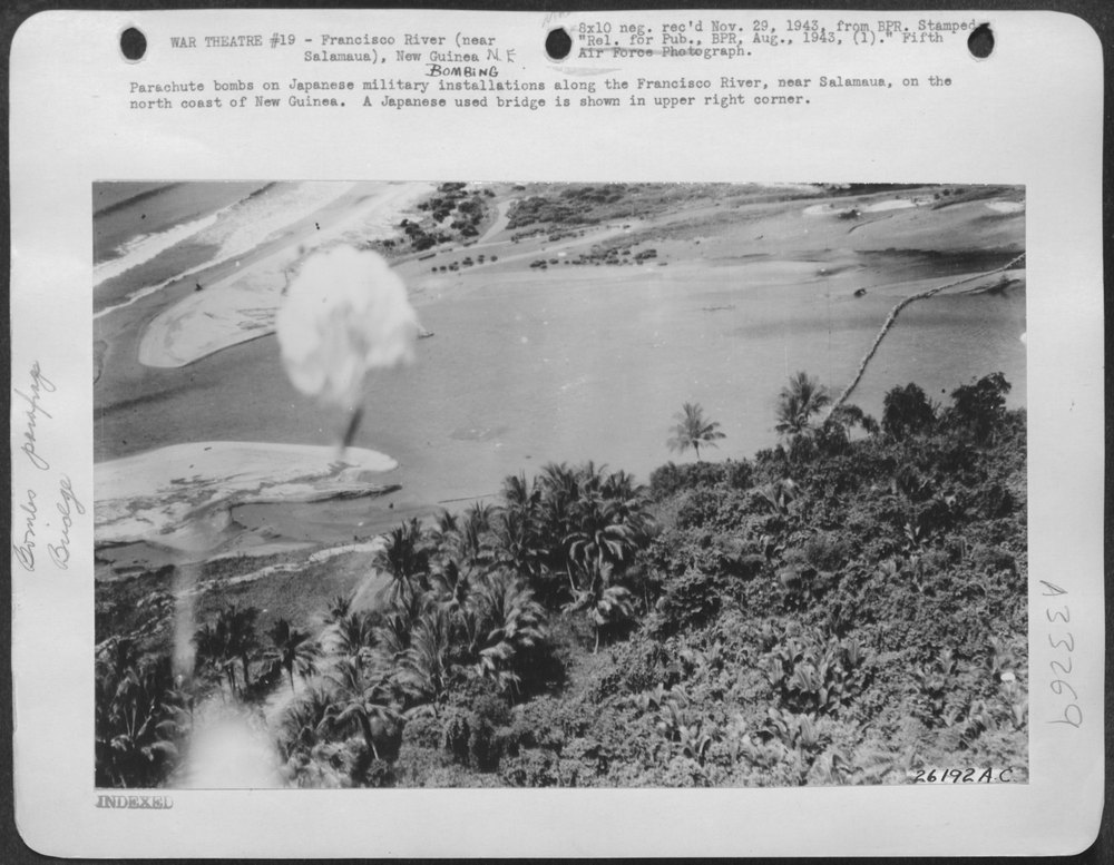 Parachute bombs near Salamaua