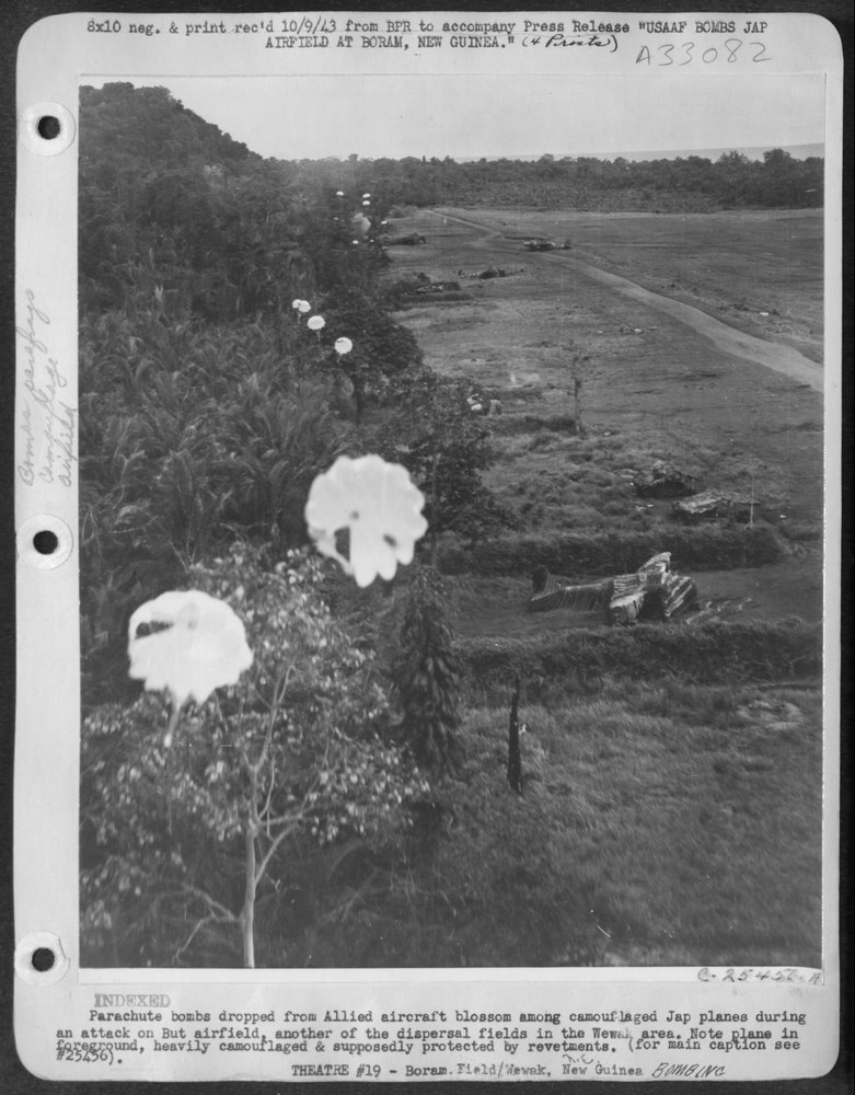 Parachute bombs on Japanese planes Wewak