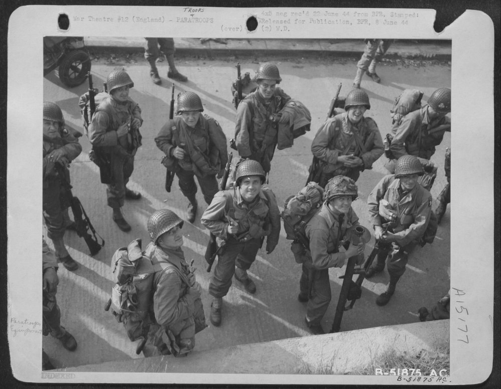 Parachute troops before invasion
