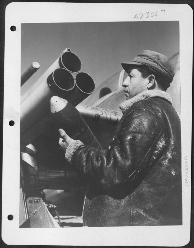 Pfc Samuel Sanchez loads rocket in Italy