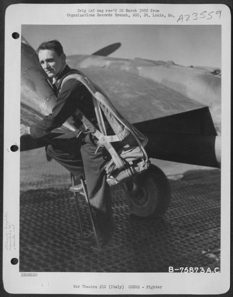 Pilot in P-38 at Italian air base