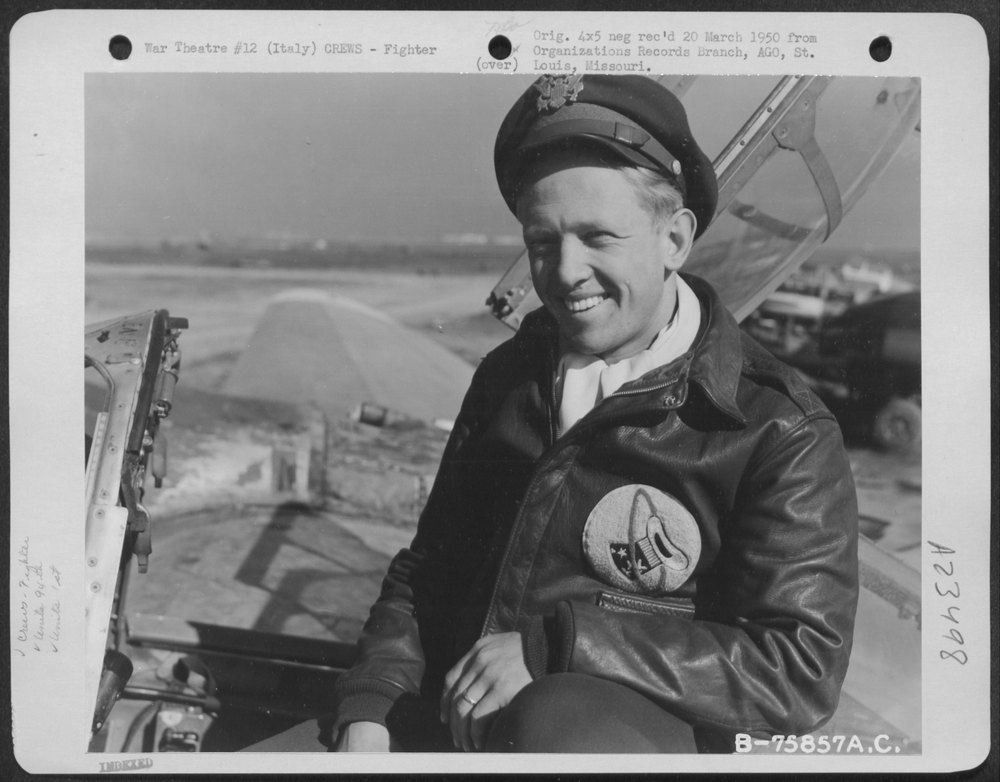 Pilot in P-38 at Italian air base