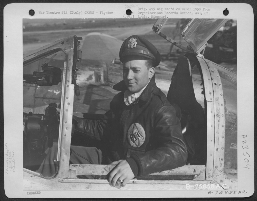 Pilot in P-38 at Italian air base