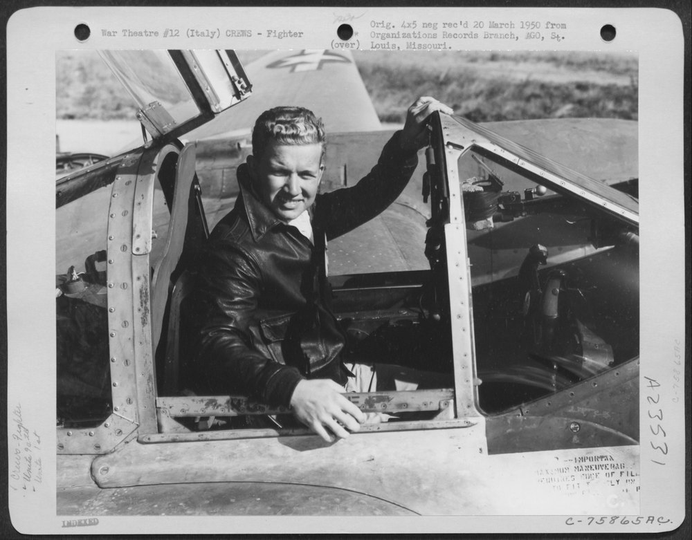 Pilot in P-38 at Italian air base