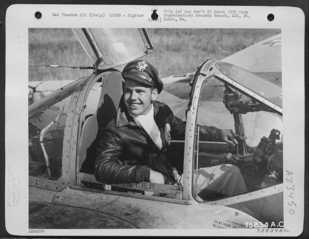 Pilot in P-38 at Italian air base