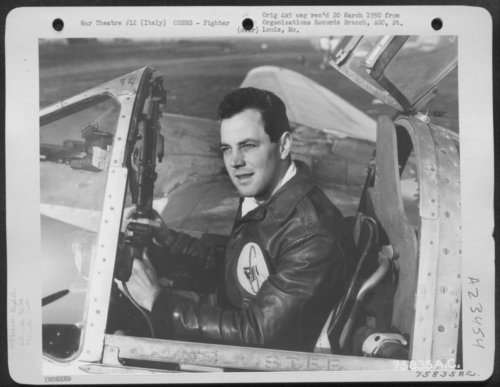 Pilot in P-38 at Italian air base