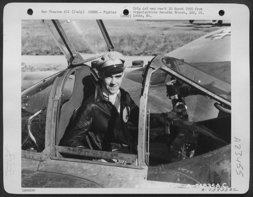 Pilot in P-38 at Italian air base