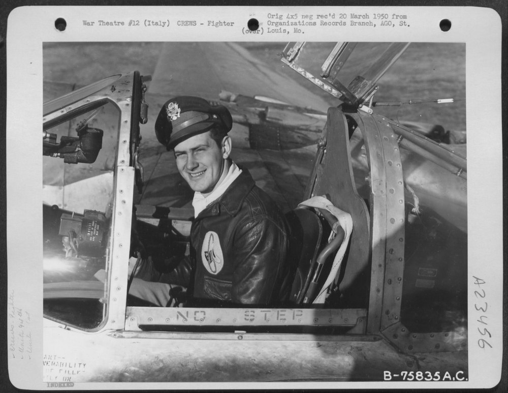 Pilot in P-38 at Italian air base