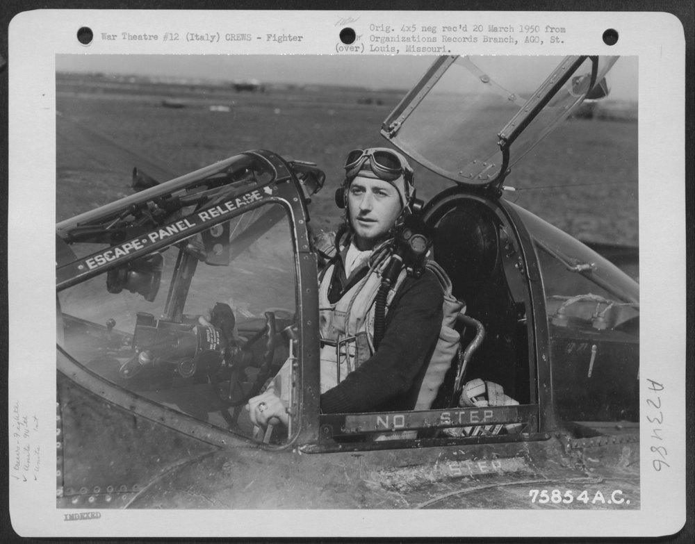 Pilot in P-38 at Italian air base