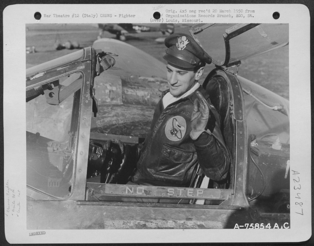 Pilot in P-38 at Italian air base