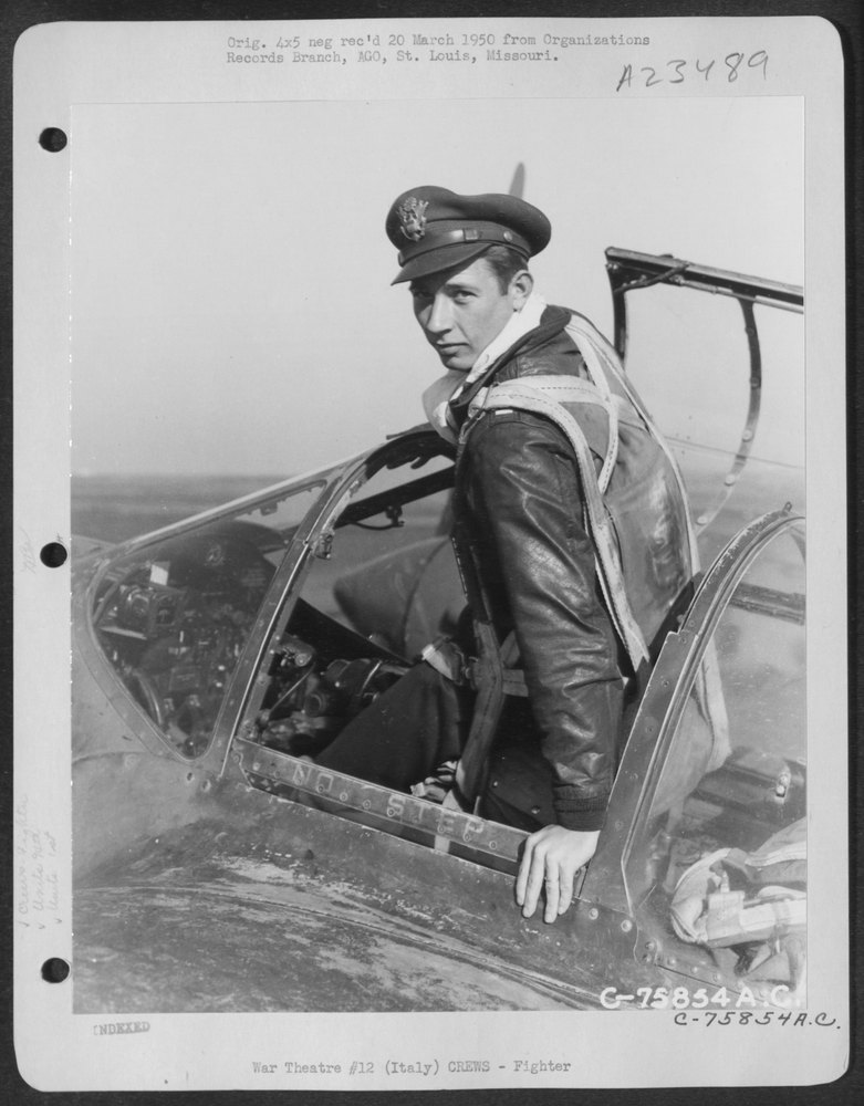 Pilot in P-38 at Italian air base