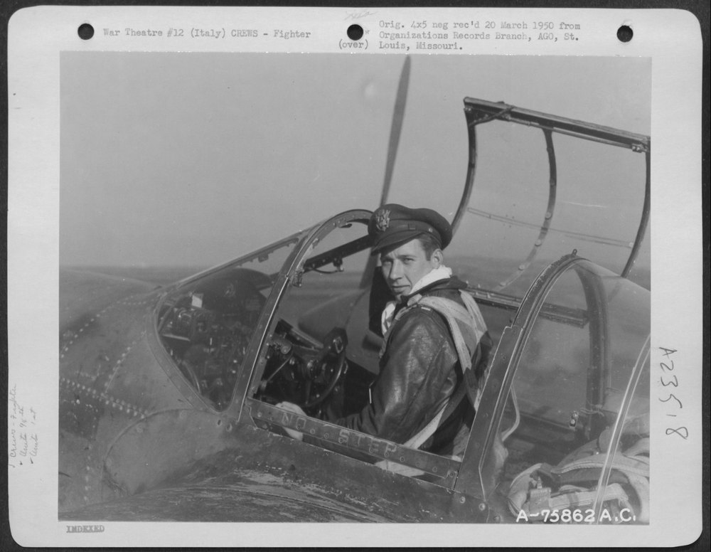 Pilot in P-38 at Italian air base