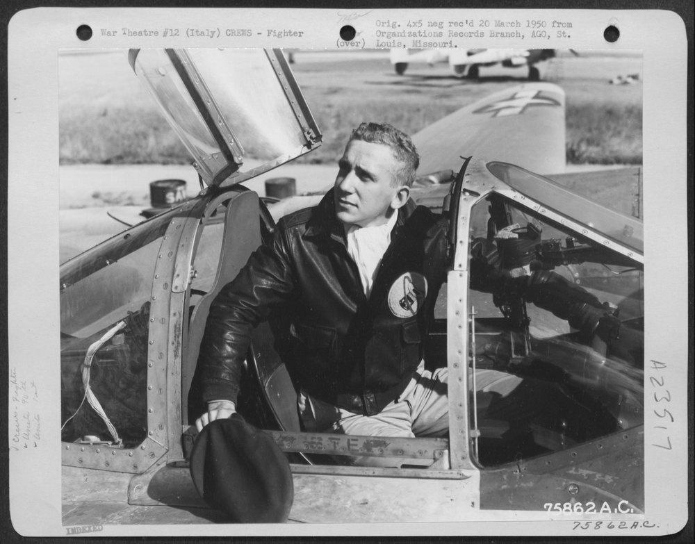 Pilot in P-38 at Italian air base