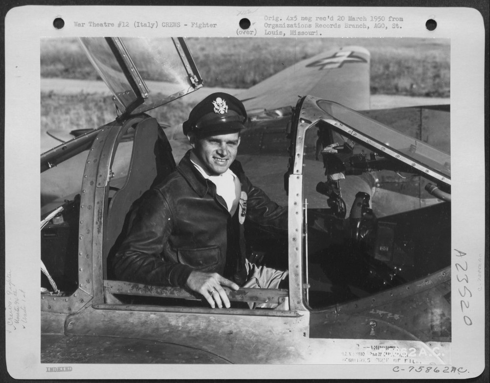 Pilot in P-38 at Italian air base