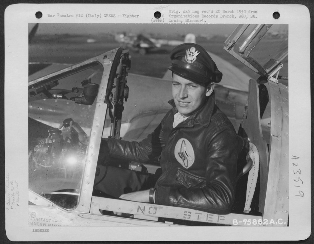 Pilot in P-38 at Italian air base