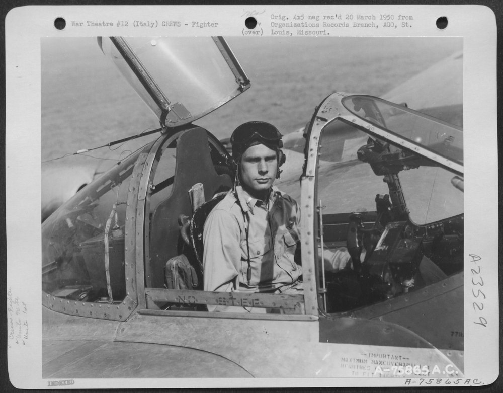 Pilot in P-38 at Italian air base