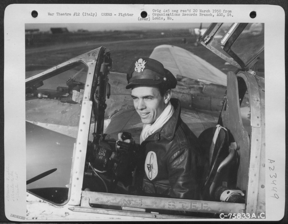 Pilot in P-38 at Italian air base
