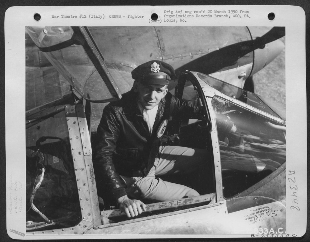 Pilot in P-38 at Italian air base
