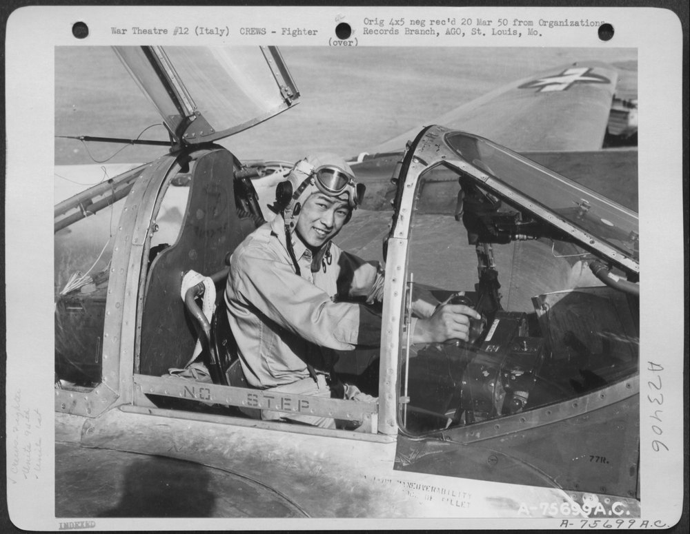 Pilot in P-38 at Italian airfield
