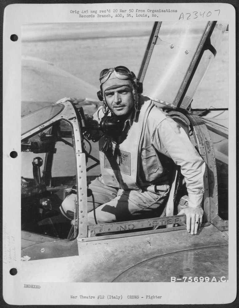 Pilot in P-38 at Italian airfield