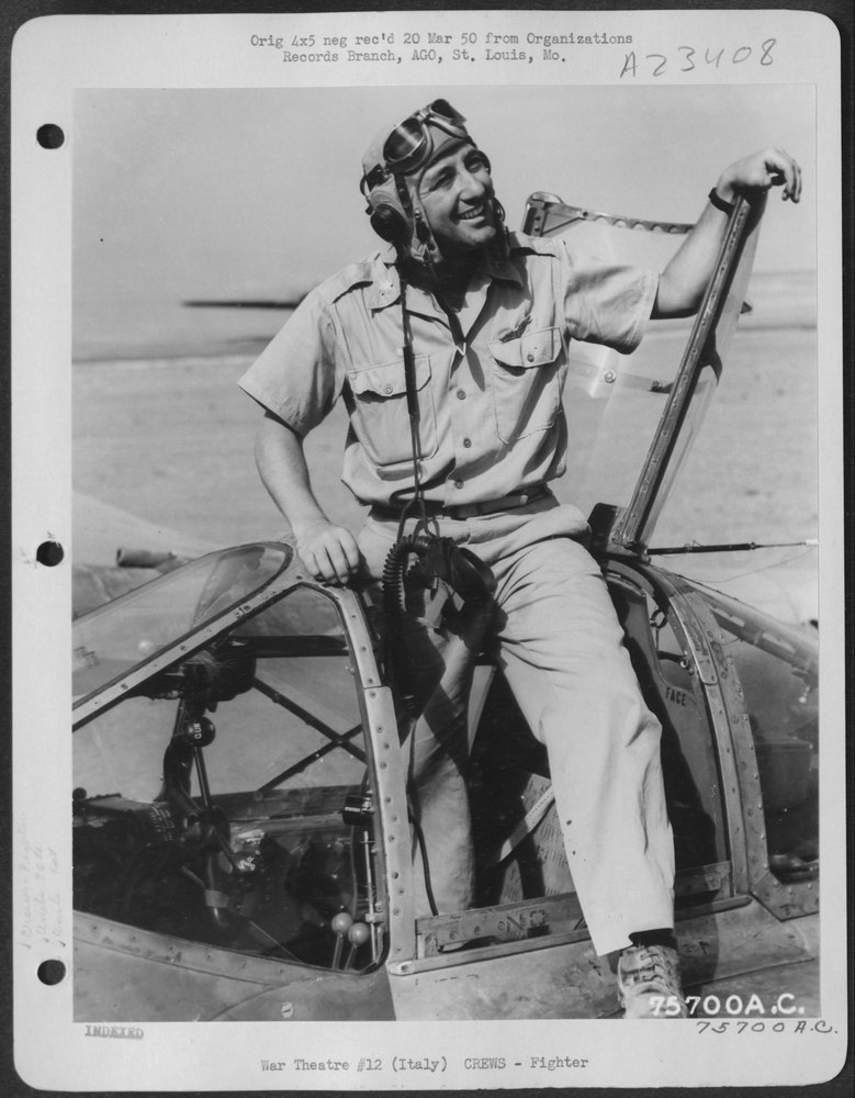 Pilot in P-38 at Italian airfield