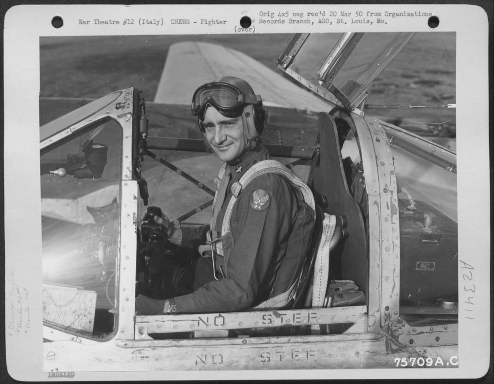 Pilot in P-38 at Italian airfield