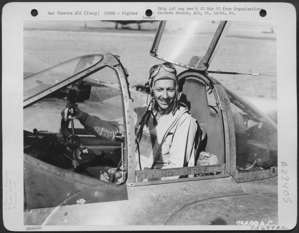 Pilot in P-38 at Italy airfield