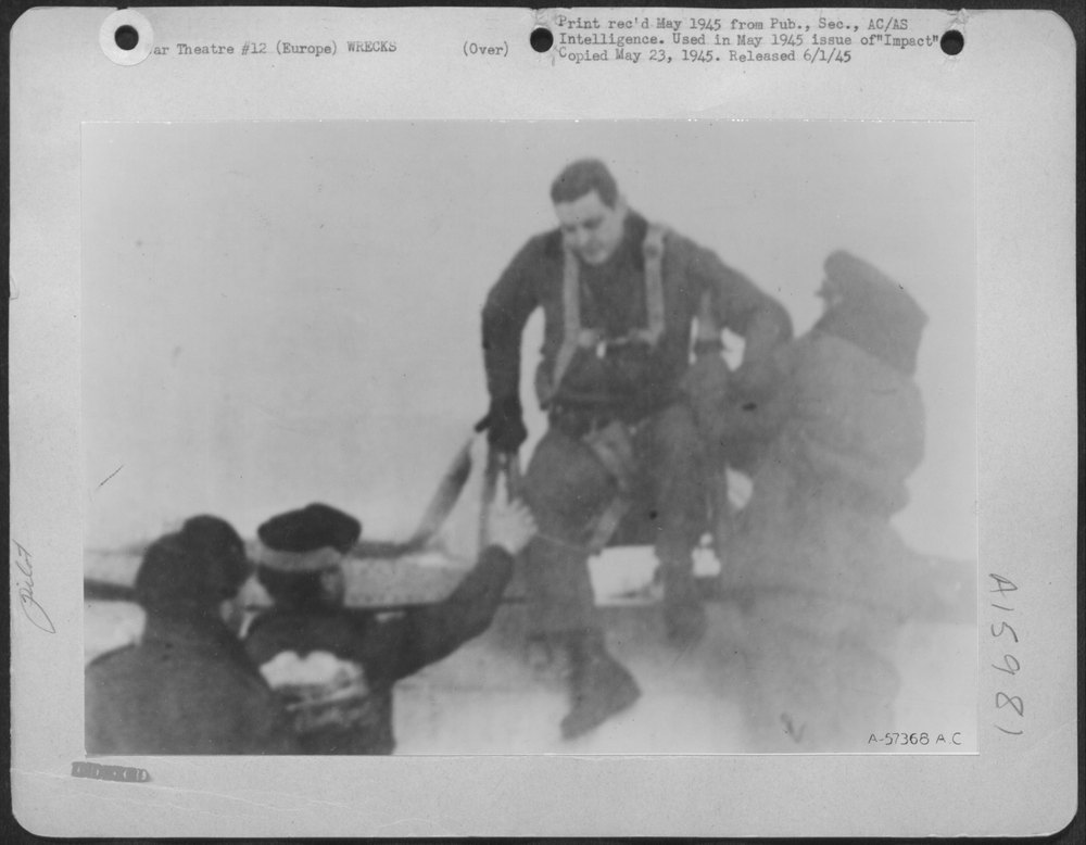 Pilot of damaged P-47 in Europe