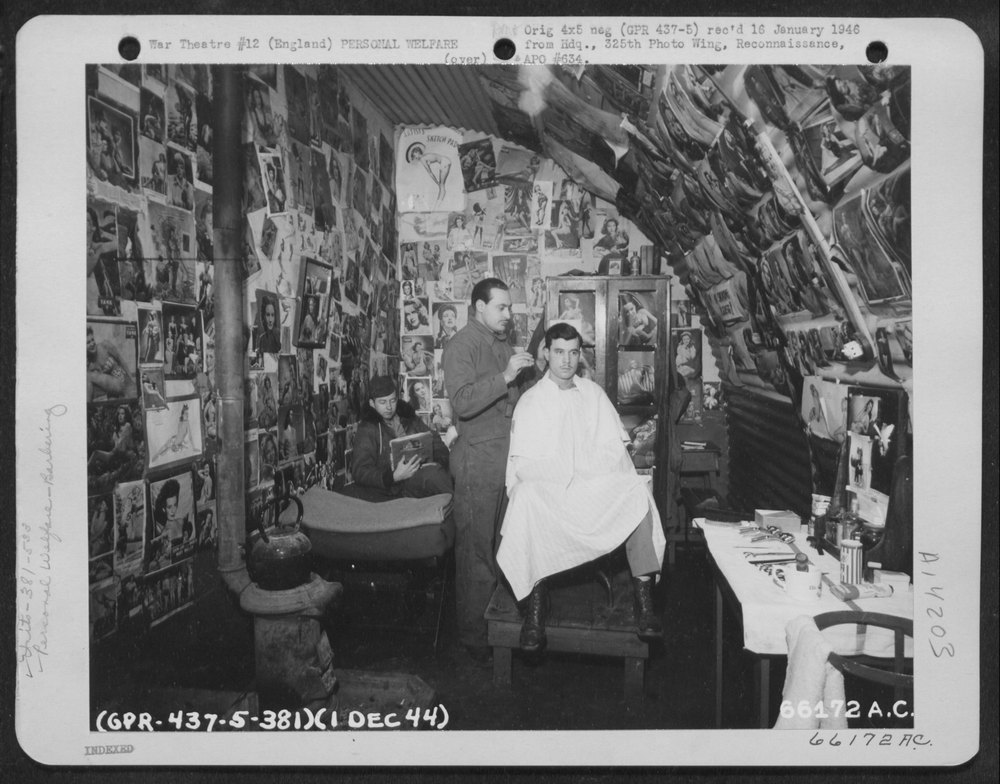 Pin-ups in 533rd Bomb Squadron barber shop