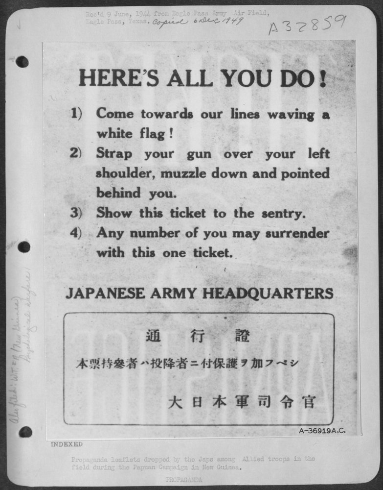 Propaganda leaflets in New Guinea