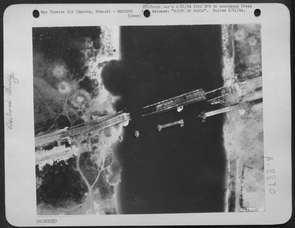 Railway bridge at Mantes bombed